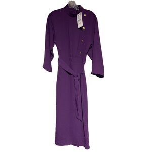 Zara Purple Mock Neck Side Button Belted Midi Dress XS Polyester